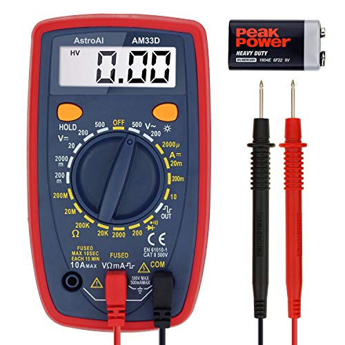 AstroAI Multimeter 2000 Counts Digital Multimeter with DC AC Voltmeter and Ohm Volt Amp Tester ; Measures Voltage, Current, Resistance; Tests Live Wire, Continuity