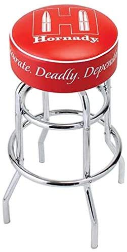 Hornady Reloading Bench Stool, 99103 - Stylish Work Bench Stool, 31-inches Tall with a Durable Padded Vinyl Swivel Seat, 300-lb Capacity, 360-degree Footrest, Hornady Logo, & Non-Marring Feet